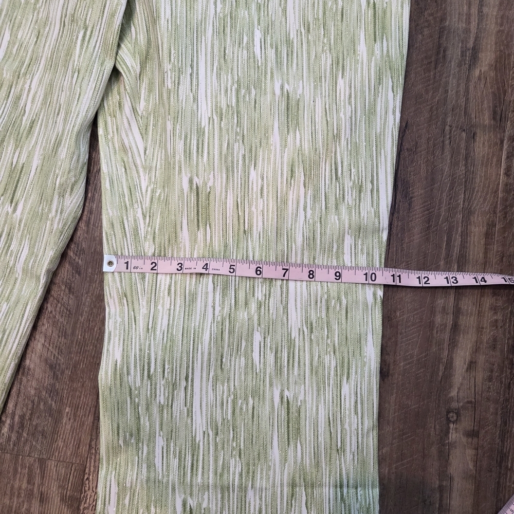 MetroStyle Stretch Green White Shimmer Ikat Stripe Straight Leg Pants Size 18 - Picture 11 of 14